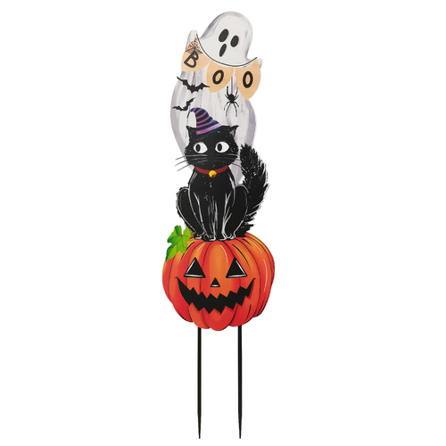 Metal Halloween Ghost & Cat on Pumpkin
